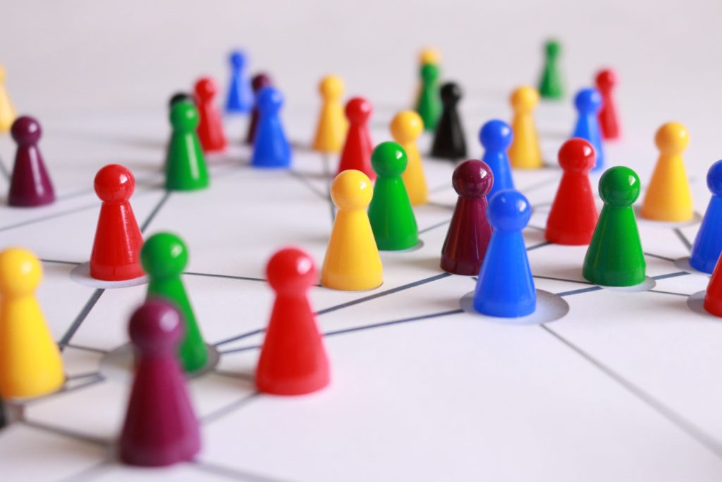 Board game pins set up on a desk