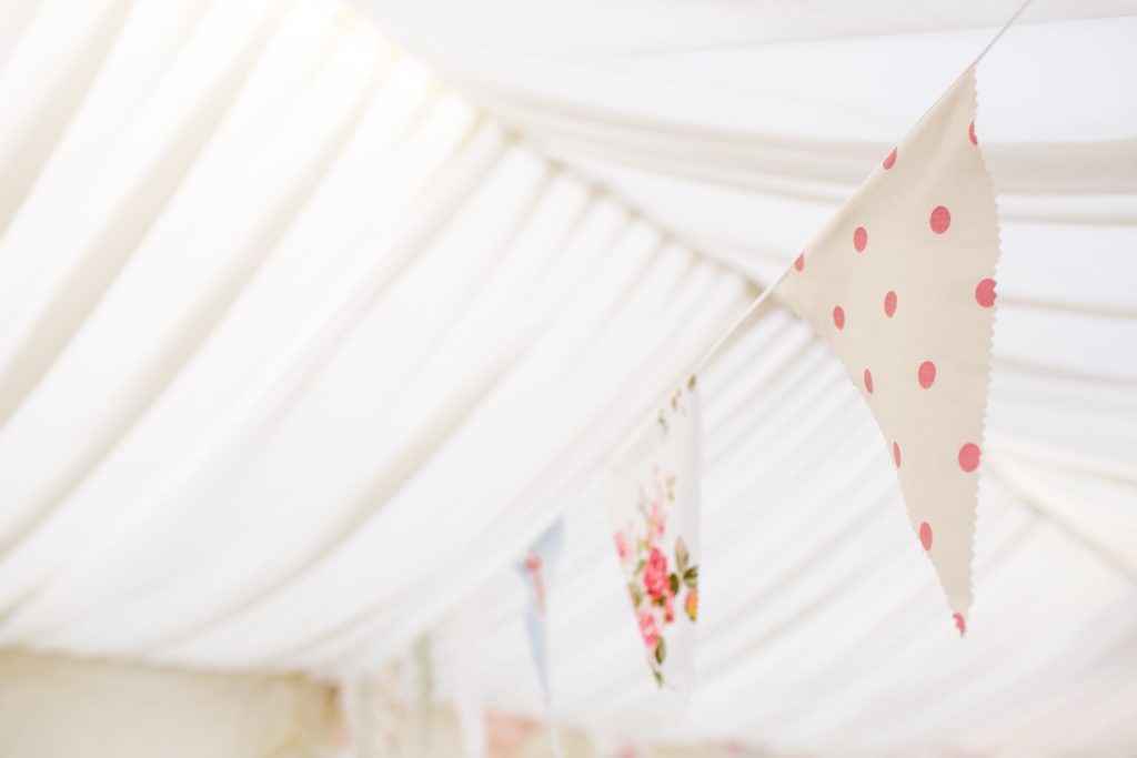 Bunting hanging in a marquee