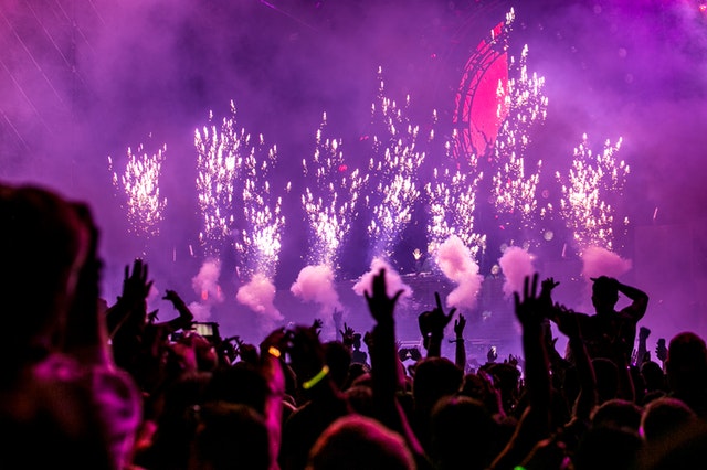 watching a festival band with fireworks