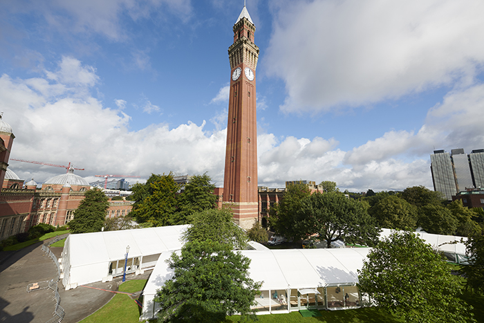 Old Joe clock tower surrounded by marquees