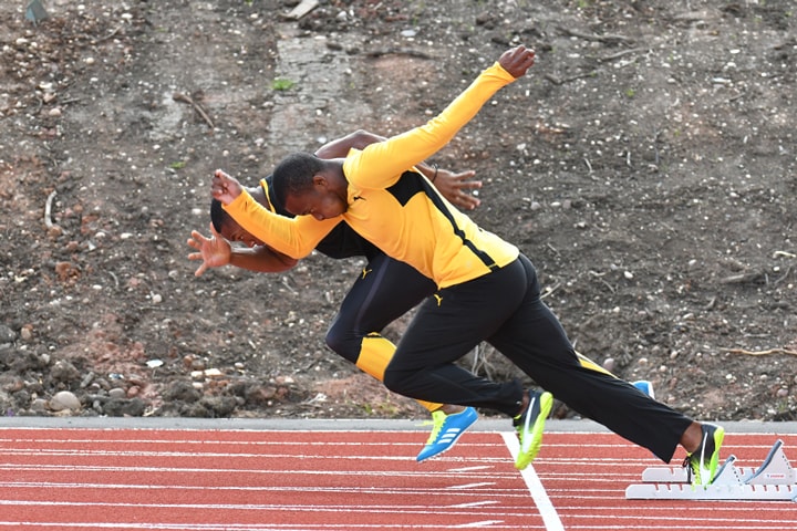 Jamaican Team athletes on the University of Birmingham athletics track