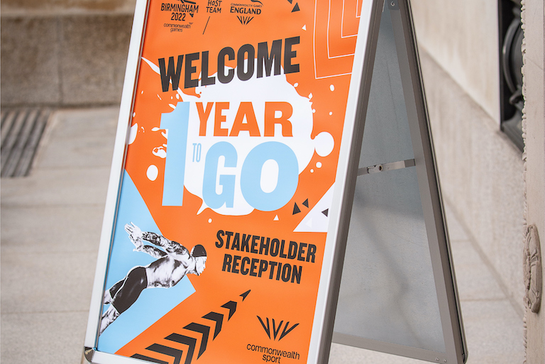 Welcome sign to the 1 Year to Go Stakeholder Reception