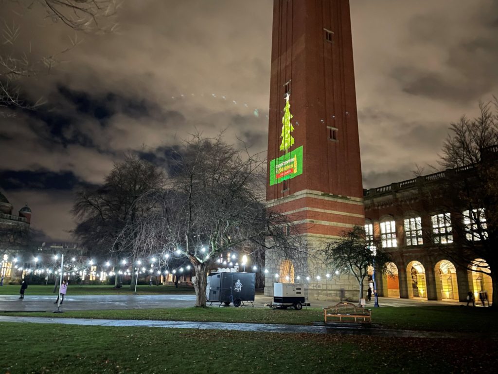 Christmas projections on Old Joe