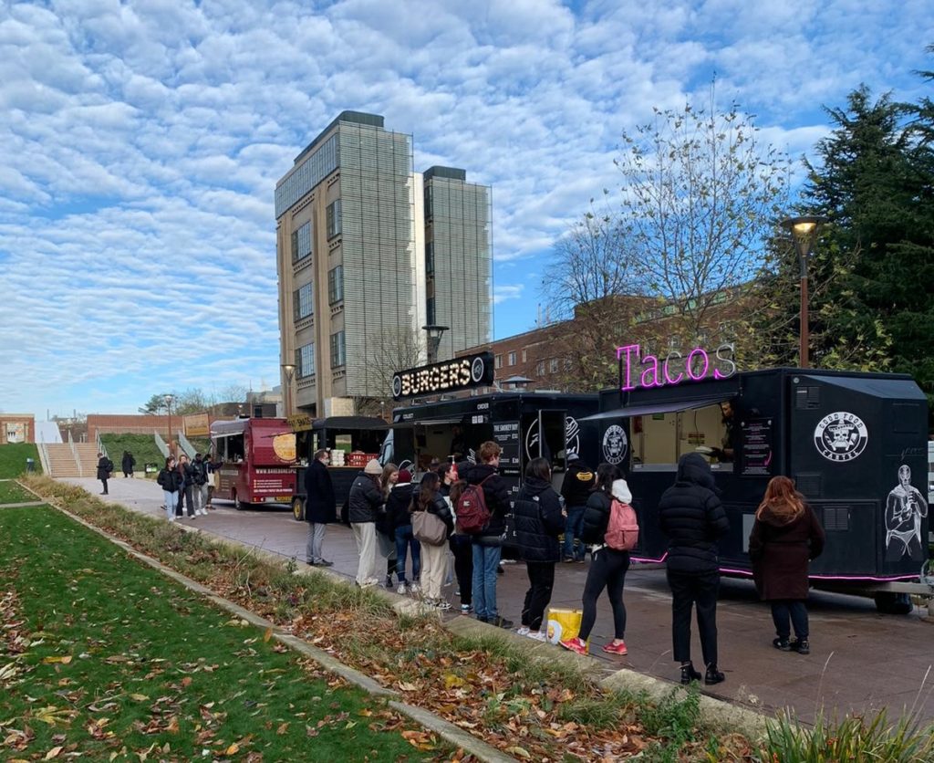 Street food stalls on campus from Digbeth Dining Club