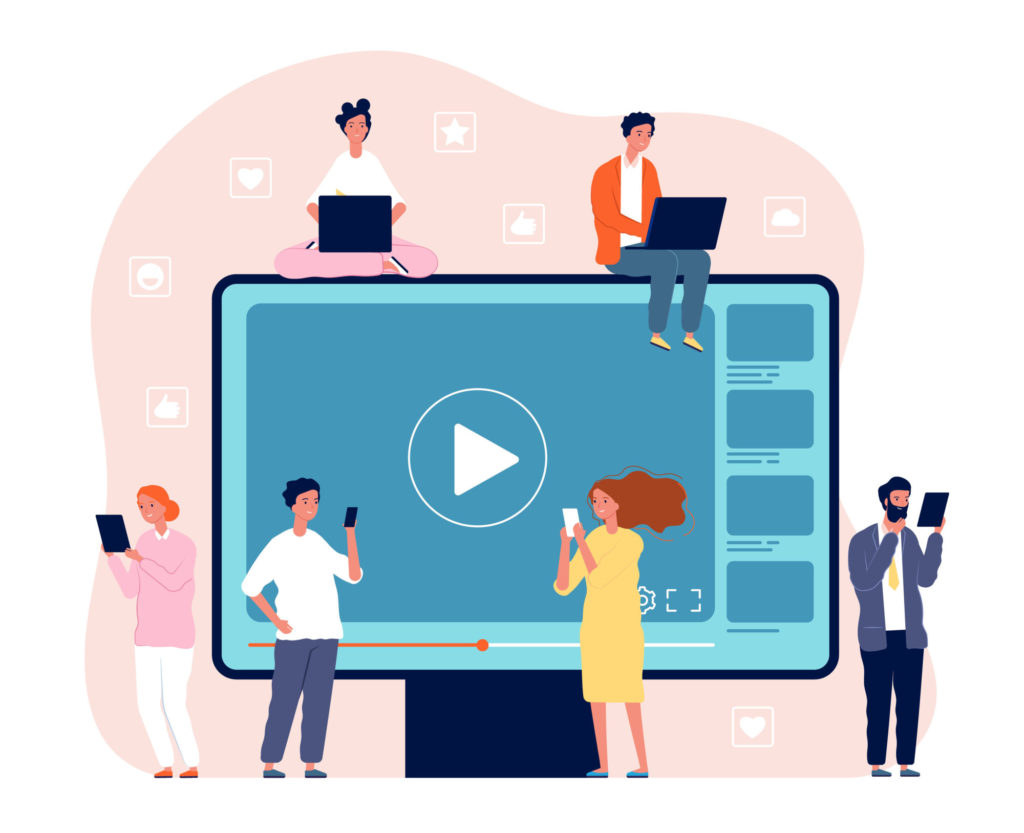 Digital illustration of people watching live stream.