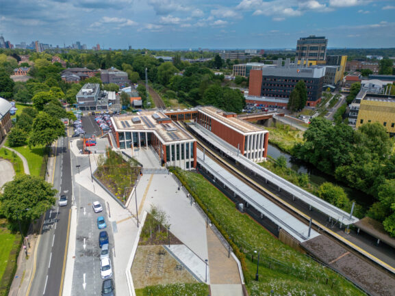 Aerial photo of University of Birmingham Train Station